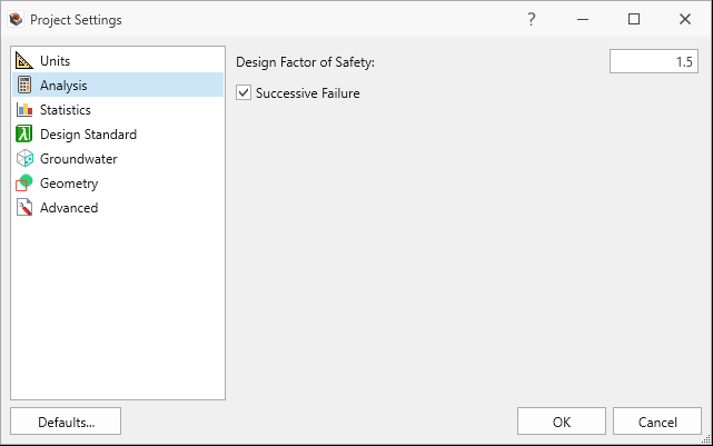 analysis tab in project settings