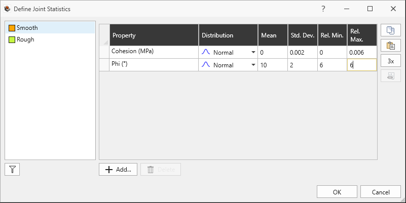 define joint property statistics dialog