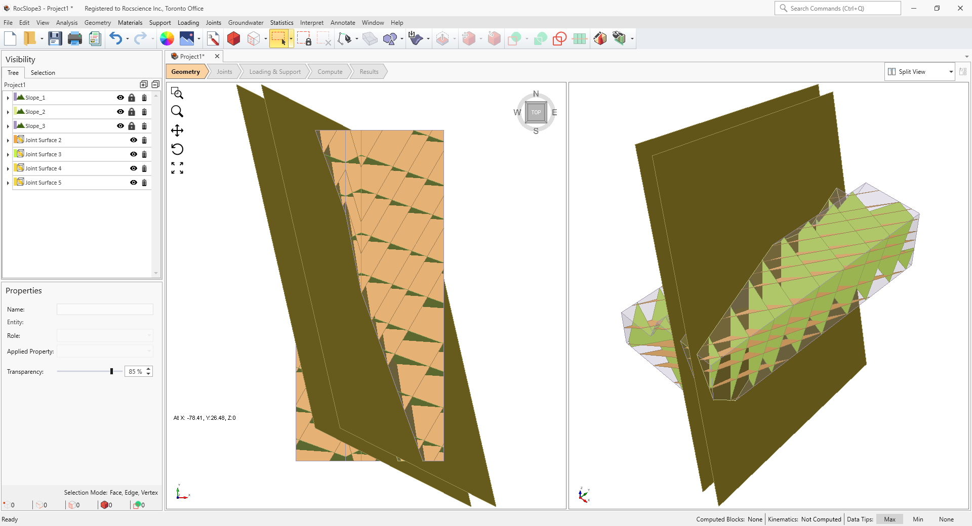3D View showing the slope and joint surfaces