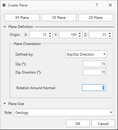 Inputs for plane geometry definition.