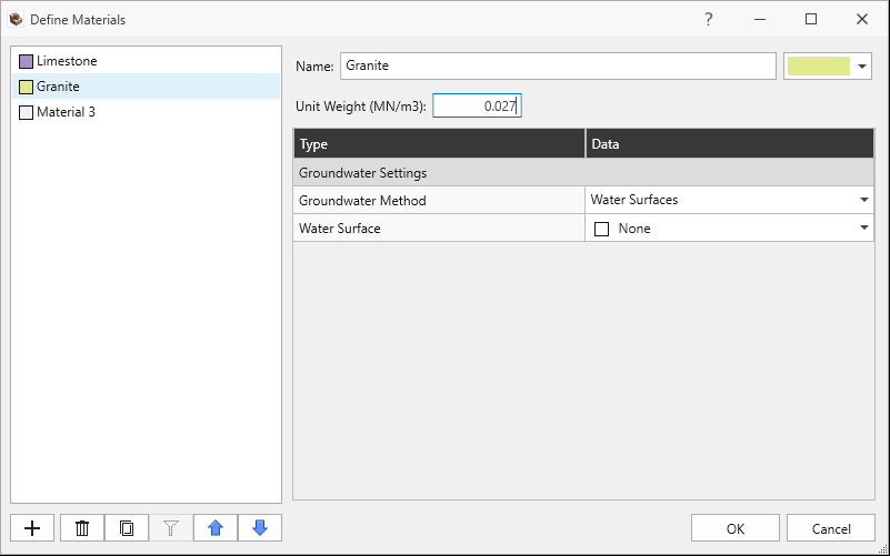 Granite Material Property in Define Materials Dialog