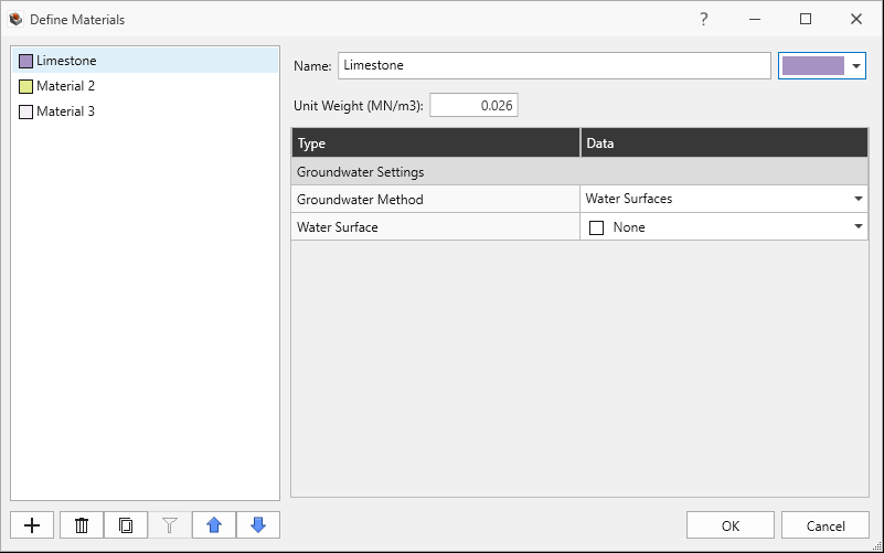 Limestone Material Property in Define Materials Dialog