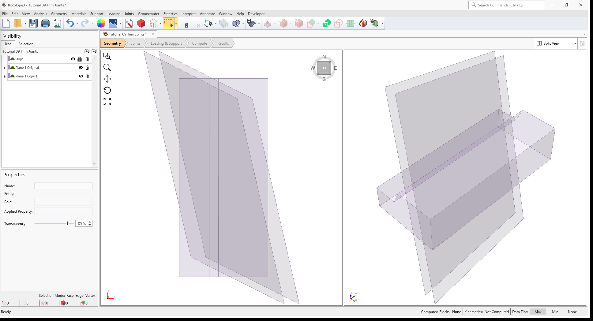 3D View of Slope, Plane 1 Original, and Plane 1 Copy 1