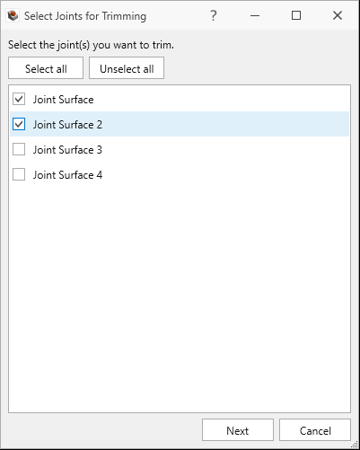 Select joints for trimming.