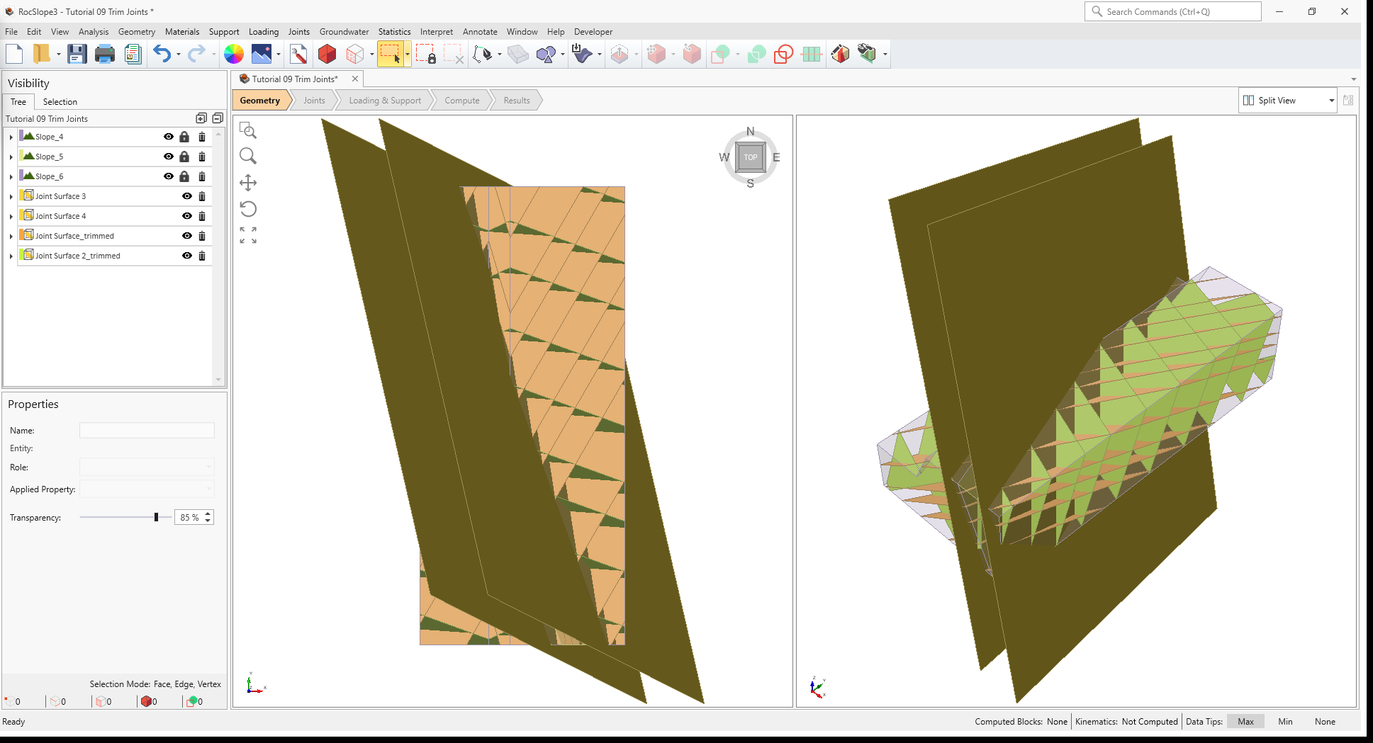 Joints trimmed to the limestone volume boundaries (no DFN in dike).