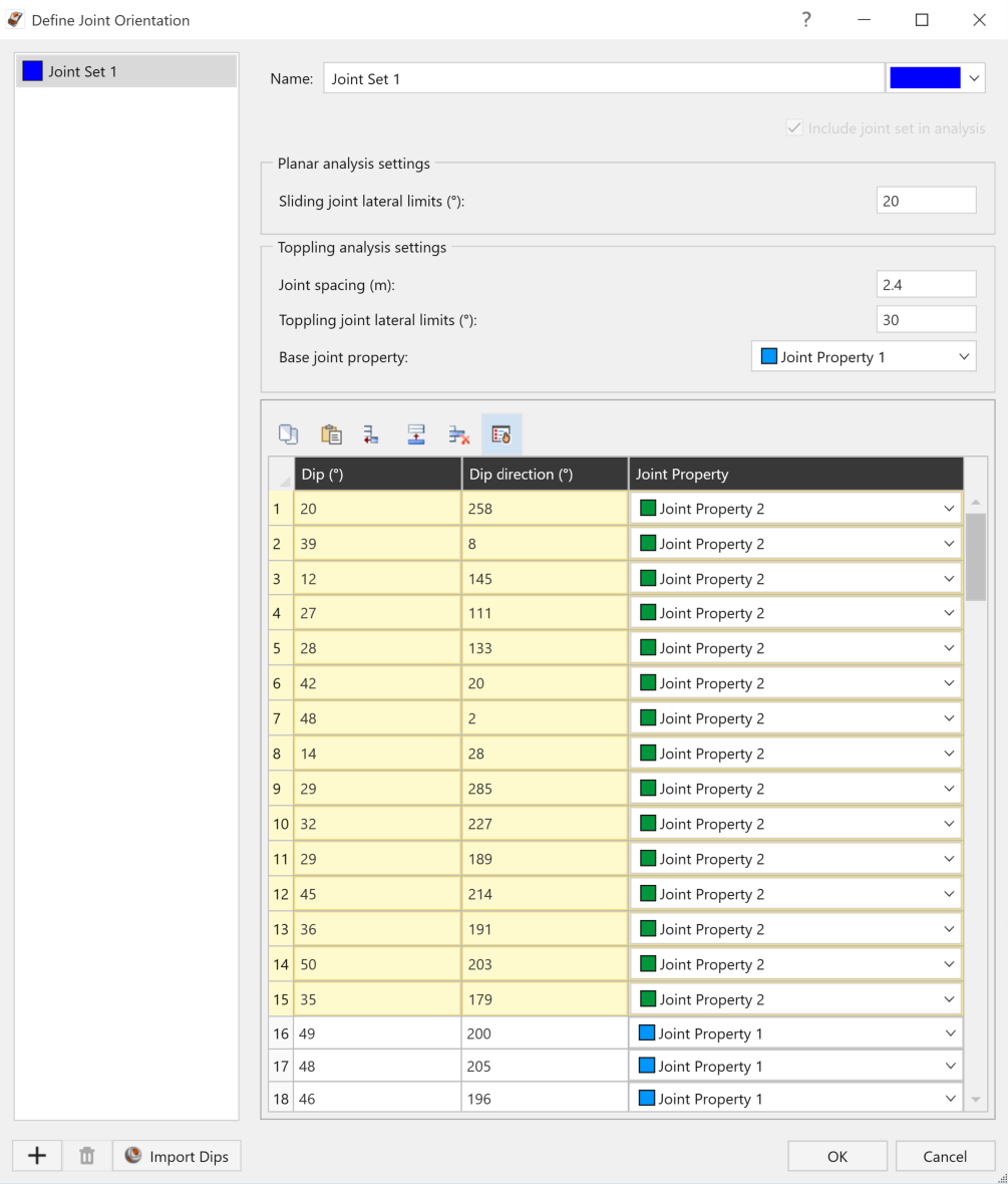 RocSlope2 Define Joint Orientations dialog