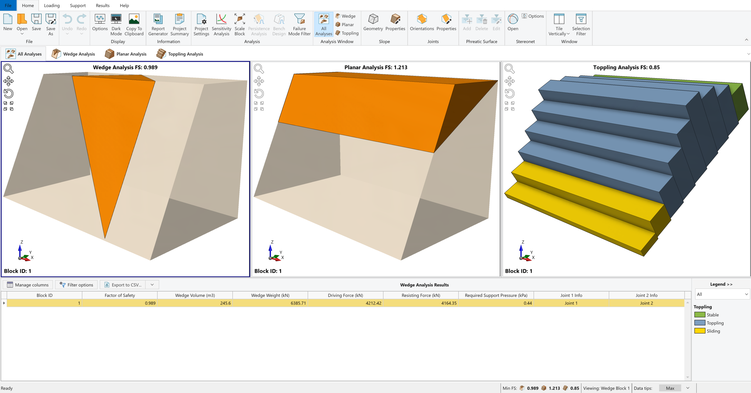Default RocSlope2 model forming valid slope geometries