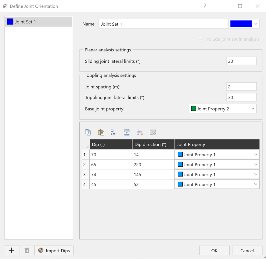 Joint Orientation Input Data dialog