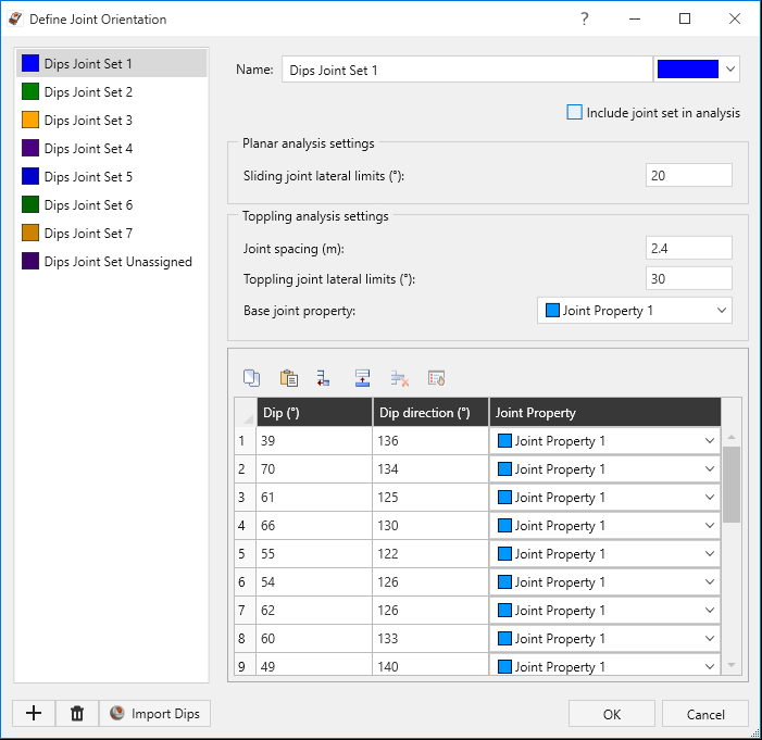 define joint orientations dialog include joint set option