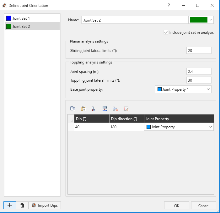 define orientations dialog new joint set