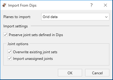 Import from dips dialog