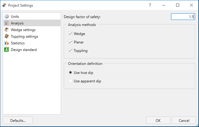 Project Settings dialog