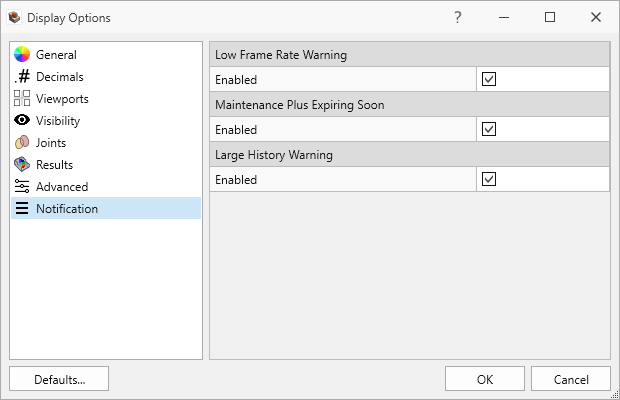 display options notification tab