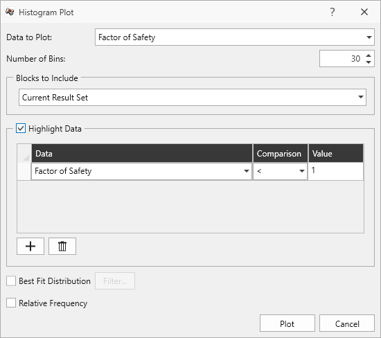 Histogram Plot dialog