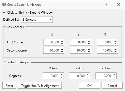 Create search limit area dialog