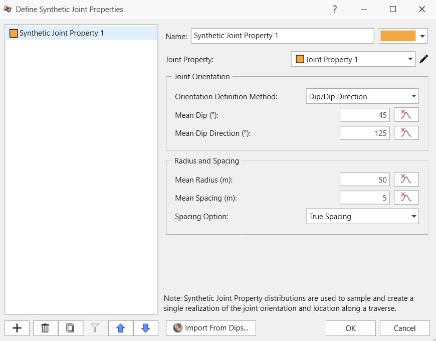Define Synthetic Joint Properties dialog