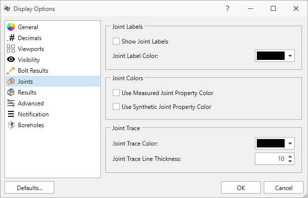 Display Options - Joints tab