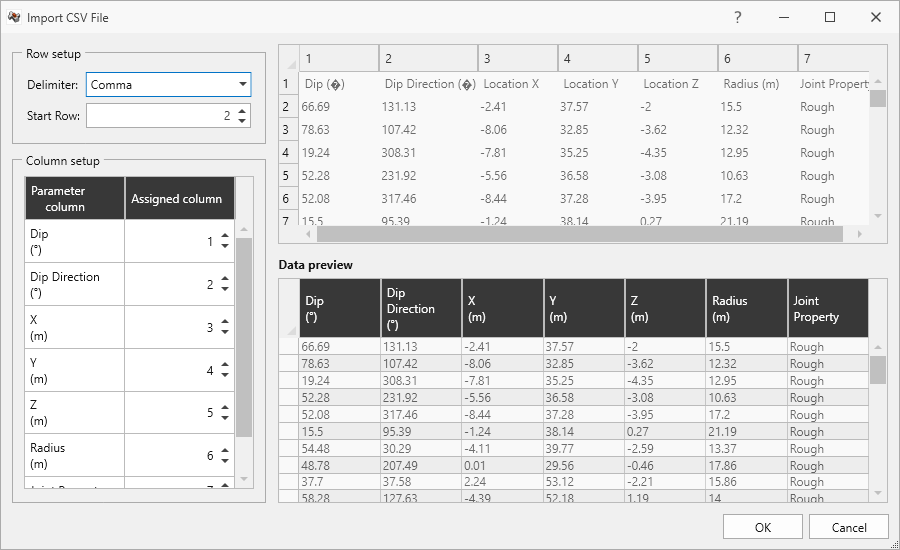 Data selection and preview in Import CSV Dialog
