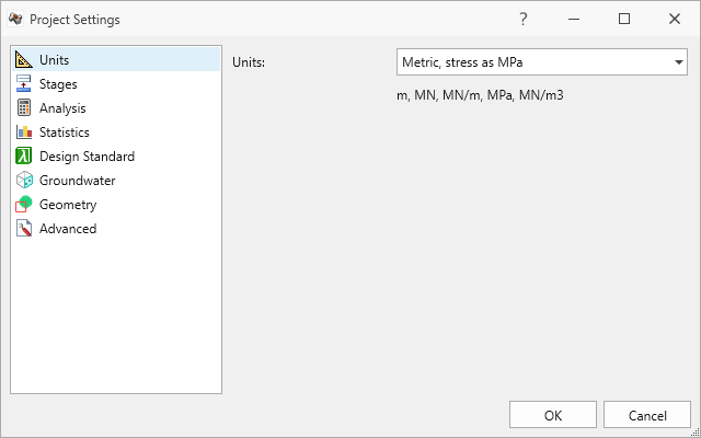 Units tab in Project Settings dialog