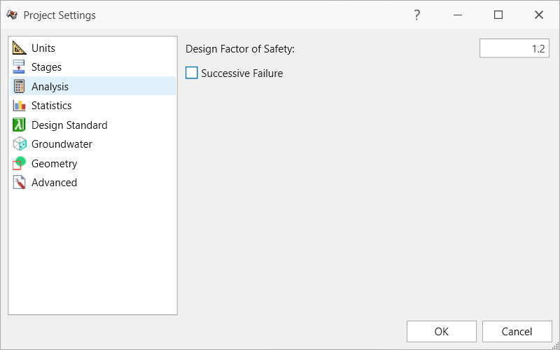 Analysis Tab in Project Settings Dialog