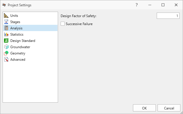 Analysis tab in Project Settings dialog