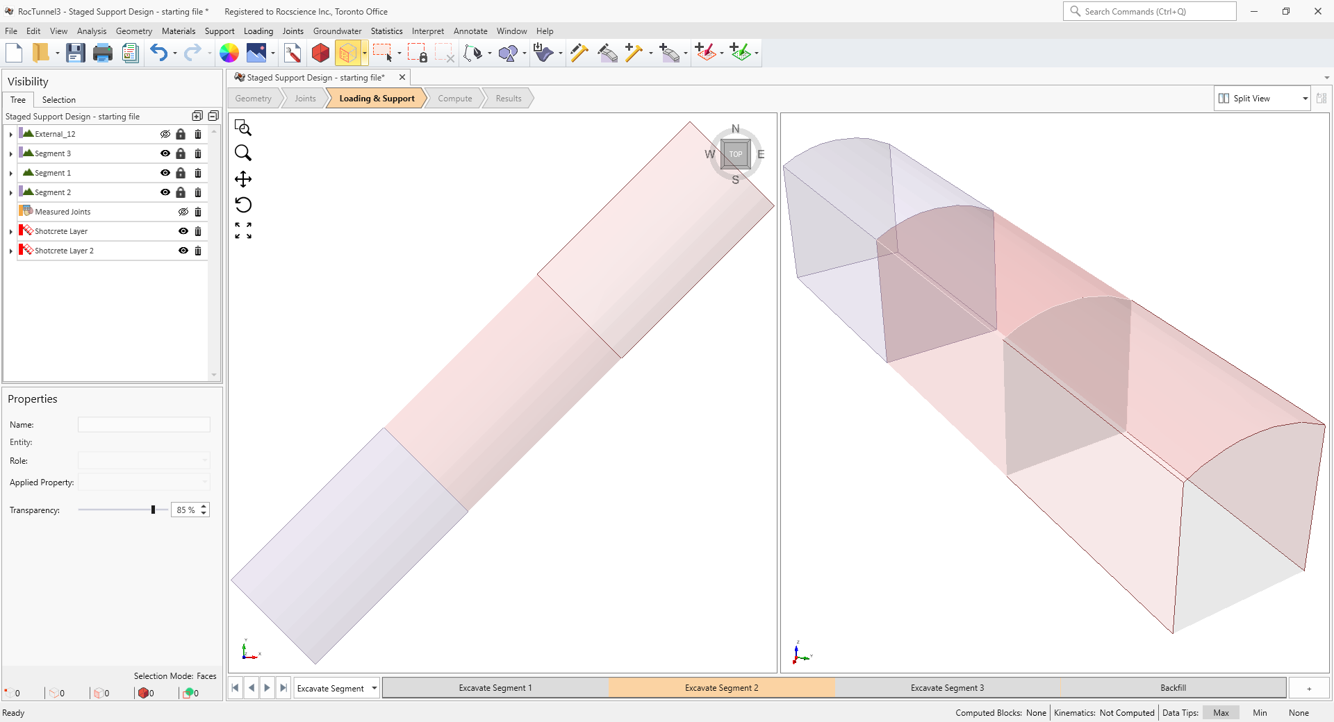 3D CAD View of shotcrete layer added to Segment 2 in Excavate Segment 2