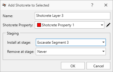 Add Shotcrete to Selected dialog