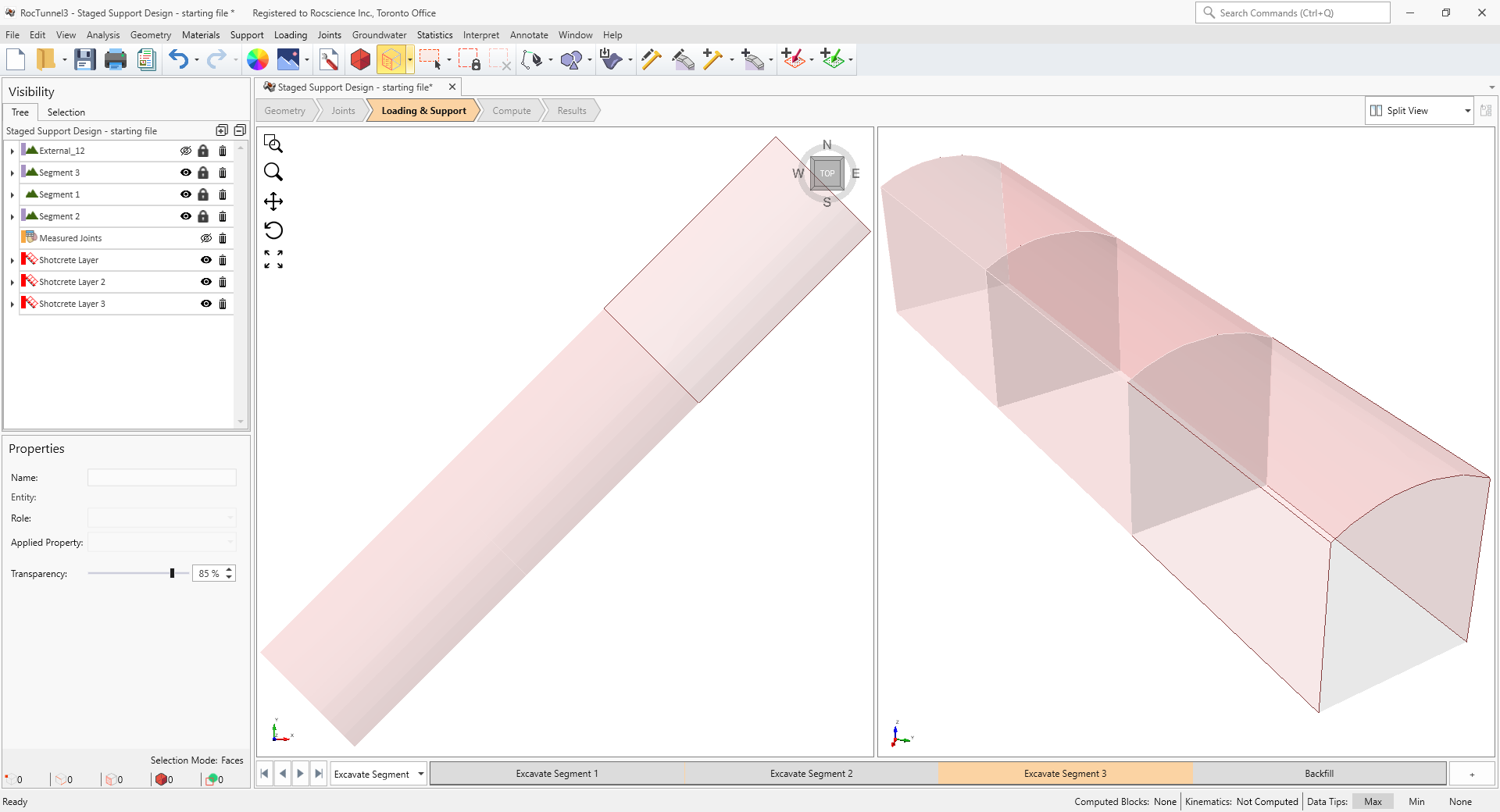 3D CAD View of shotcrete layer added to Segment 3 in Excavate Segment 3 stage