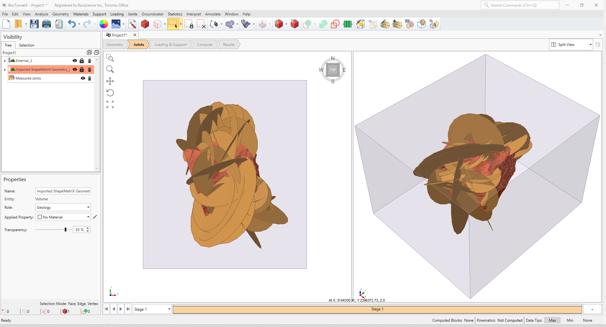 3D View of Measured Joints and the Tunnel
