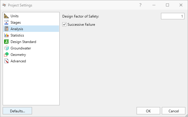 Project settings anlaysis tab