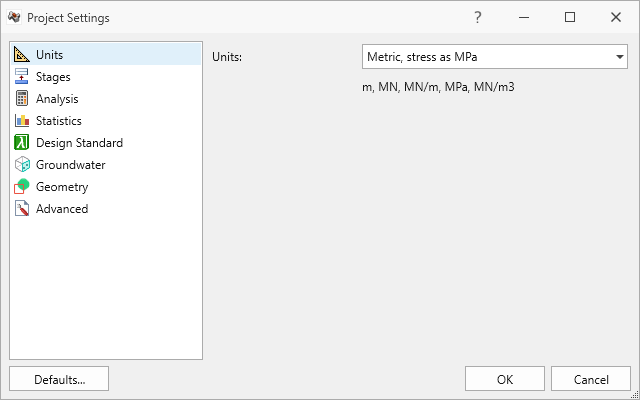 project settings units tab