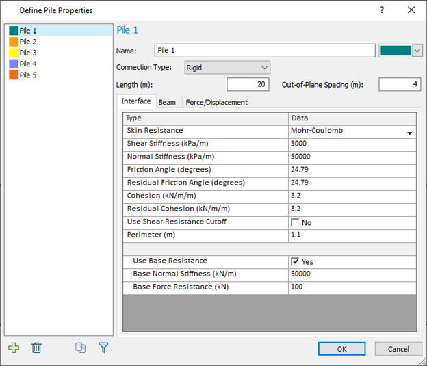Define Pile Properties - Interface tab