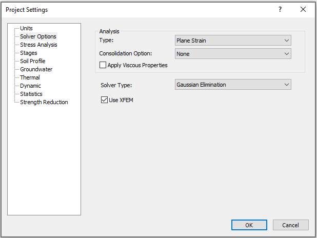 project settings - solver options