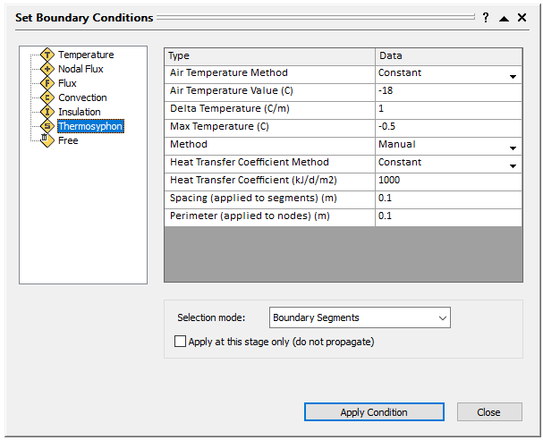 Thermosyphon Boundary Condition Dialog
