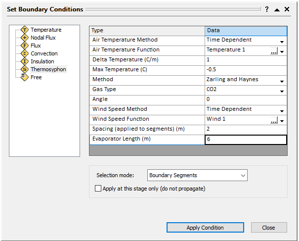 Thermosyphon Boundary Condition Dialog