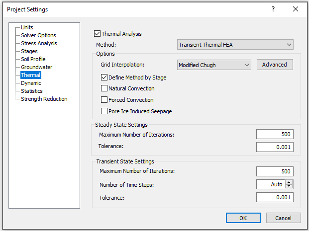 Project Settings Dialog Thermal