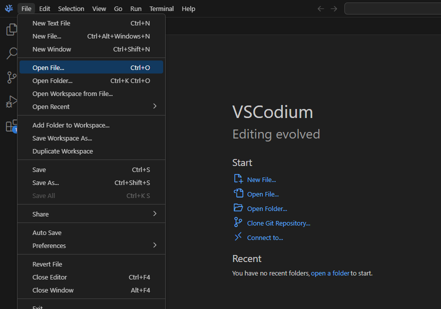 VSCodium open file