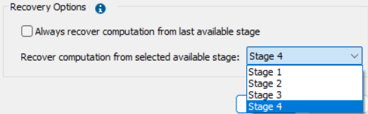 recover computation from selected available stage dropdown list