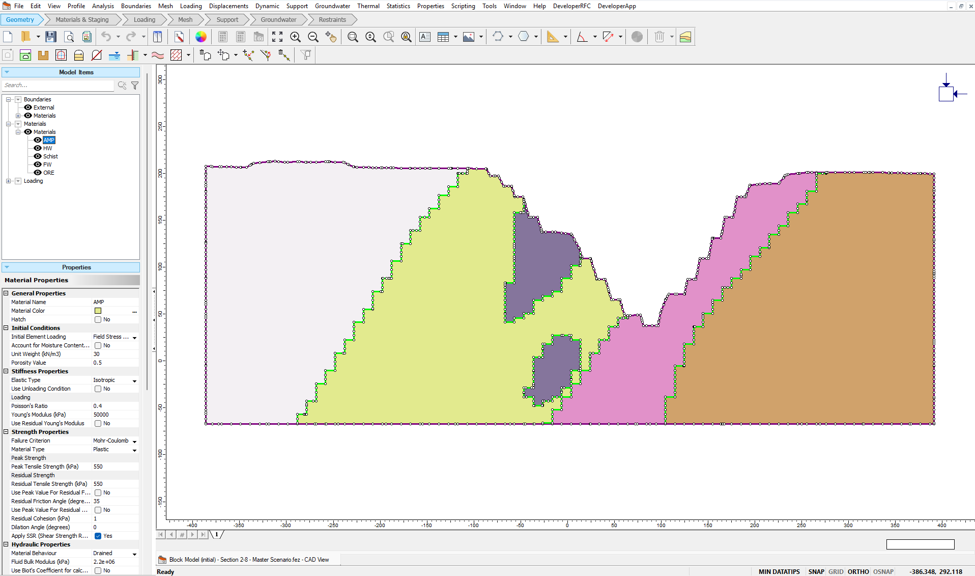 Fig 5. Block model in RS2 viewport.