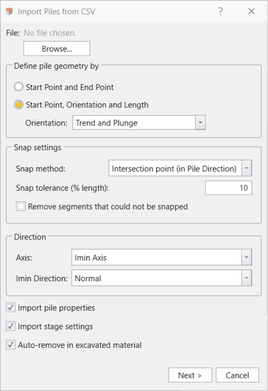 Import Piles from CSV dialog