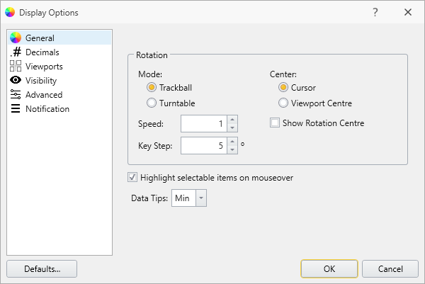 Display Options - General Tab