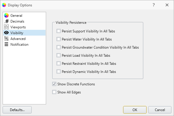 Dispaly Options - Visibility tab