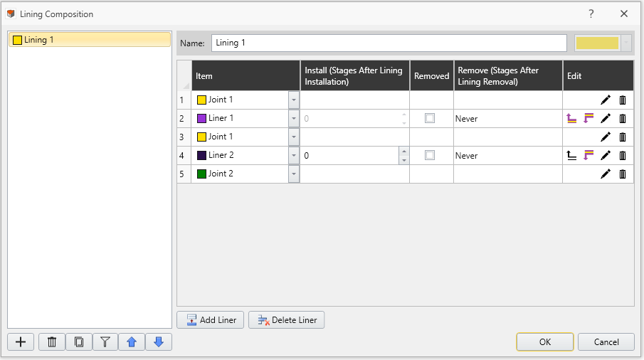 Define Lining Composition dialog_liner layer order