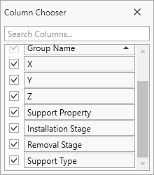 Column chooser for beams and piles advanced selection