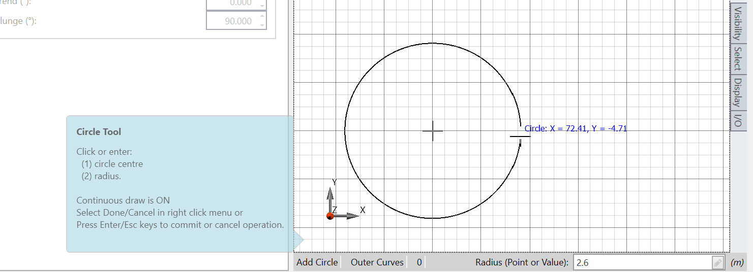 Image of dialog asking for a radius