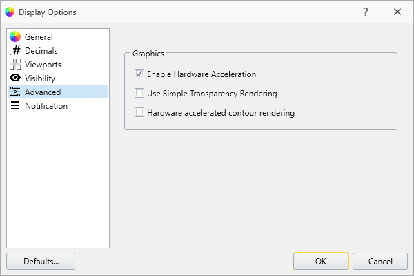 Display Options: Advanced tab