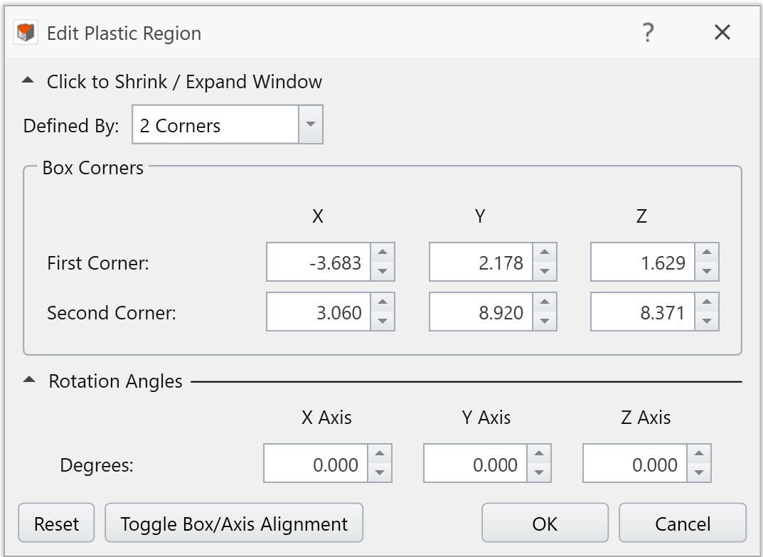 edit plastic region dialog