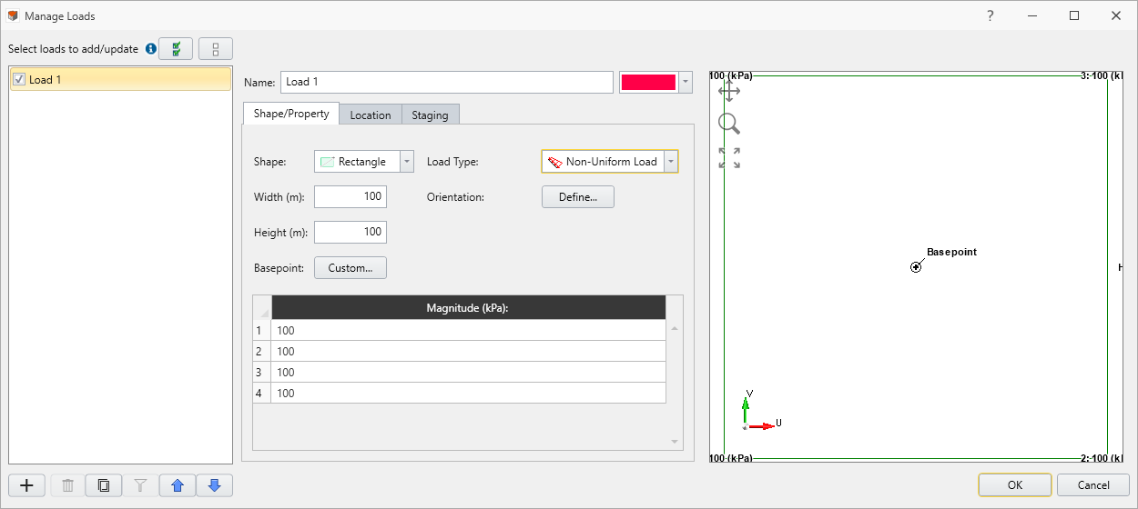 manage loads dialog - non uniform