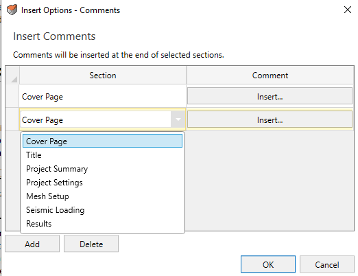 Adding comments dialog box