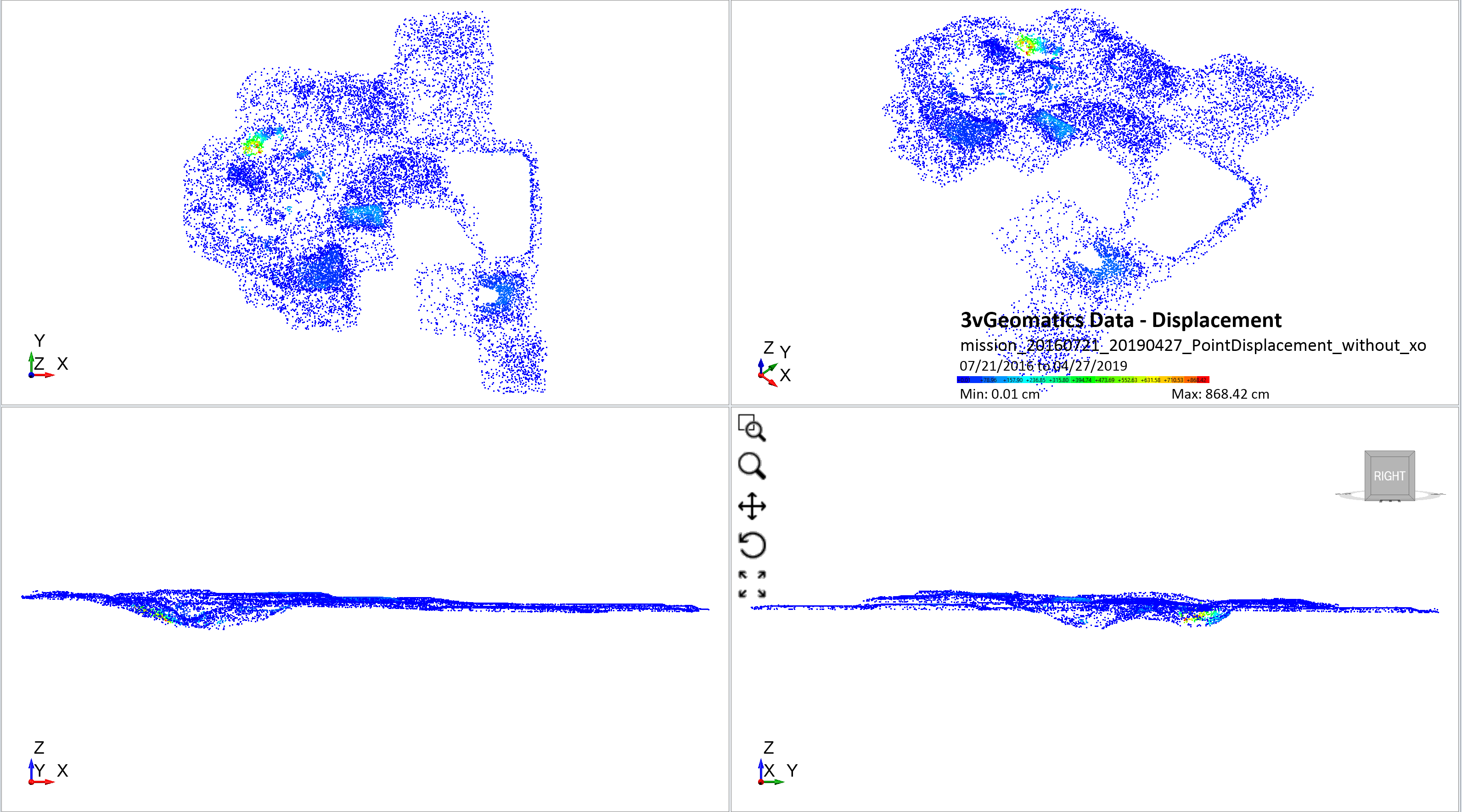 Example of imported 3vGeomatics displacement data